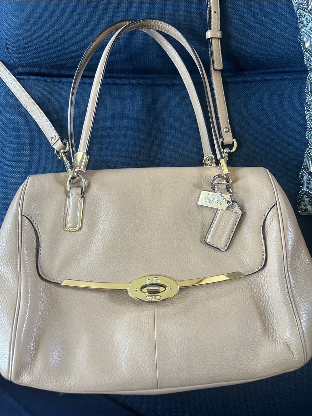 Coach Nude Beige Leather Crossbody/Tote with Gold Hardware